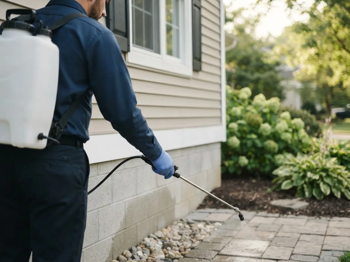 Pest control technician inspecting a home in Hyannis, NE